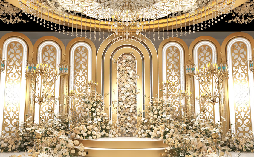 北泉镇香槟色调婚礼堂效果展示